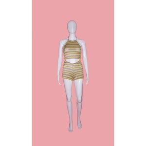 1990s-Y2K TRASHY LINGERIE Multicolored 2 Piece Halter Top SET W/Mini Shorts XS-S